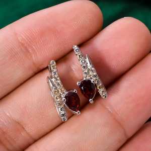 0.7 "Long Dangle Gains 92.5 Sterling Silver 2.8 Gramme Naturel Mozambique Grenat Facettes Poire Forme Gemme - Product Image 2