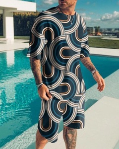 T-shirt et Short pour hommes, ensemble décontracté et respirant, à rayures, tenue rapide, nouveauté - Product Image 5