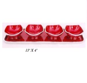 Elegante Bandeja de Frutas Roja de Aluminio con Tres Recipientes, para Frutos Secos, Decoración para el Hogar, Estilo Fundido, Artesanía Metálica Pintada, Kalavastu - Product Image 2