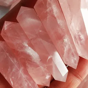 Pirâmide de café rosa de quartzo, potes de cristal com pedra preciosa para cura de rock, ponto duplo, chakra, rosa, de cristal, com aderência, rosa