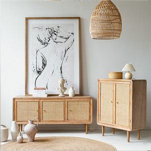 Wooden Cabinet Mixed Rattan cabinet drawer Bedside Table in Bulk Wholesale in Vietnam