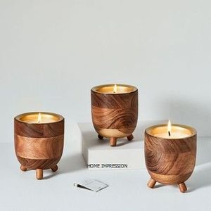 Parfum Cire Plancher Solide En Métal Couvercles En Bois Bougie Bocaux Indien Décoration Bougie Bocaux - Product Image 3