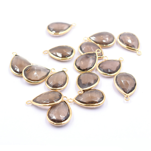 Pendentif en quartz fumé en forme de poire, serti argenté, de 23 à 25 mm, avec bélière, plaqué or - Product Image 3