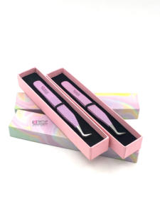 แหนบต่อขนตาเพิ่มวอลลุ่ม90องศาเคลือบผงสีม่วงแบบมืออาชีพอุปกรณ์เสริมความงามปรับแต่งโลโก้ได้ตามต้องการ - Product Image 5