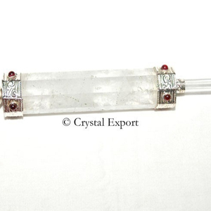 Crystalexport.com Baguette de guérison en quartz cristal avec extrémités en grenat, forme rectangulaire polie pour la fabrication de bijoux, modèle G.Wands-033 Naturel - Product Image 1