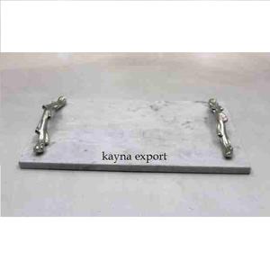 Bandeja de mármol cuadrada hecha a mano al por mayor con mango de metal chapado en oro para Precio de hoteles - Product Image 2