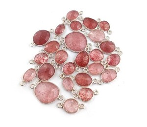 Connecteurs de cadre en pierre précieuse pour Bracelet, Quartz, fraise en argent Sterling, forme libre, 8-12mm, 30 pièces - Product Image 1