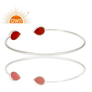 Natural <b>Red</b> Onyx Gemstone Cuff Bangle Designer Indian Sterling Fine Silver Ladies Cuff Bangle Jewelry Supplier - Product Image 3