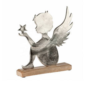 Articles de noël en aluminium, nouveaux modèles, ange de noël en métal avec Base en bois, Articles pour décoration de Festival, nouvelle collection - Product Image 1