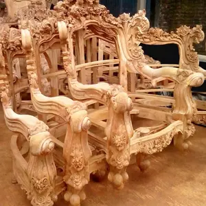 Teak Wood Carved Sofa Chairs Living Room Furniture Unfinished Products Sofa Set No Paint For Living Room Furniture Sets 10