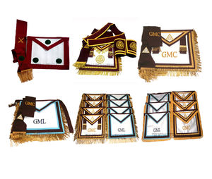 Masonic Regalia Irish Lodge Delantal Fajas Cuello bordado con cinta Base de cuero y tela para uso masón - Product Image 1