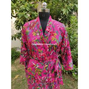 Femme Rose Oiseaux Floral Main Bloc Imprimer Hippie Bohème Maxi Longue Robe Robe Kimono pour Été Printemps-Vente en Gros Nuisette - Product Image 3
