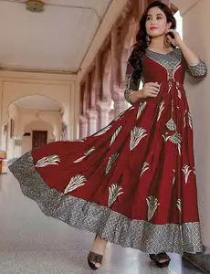 แนวโน้มมากที่สุดดูผู้หญิงอินเดียสวมใส่Kurti + PalazzoและDupattaผ้าฝ้ายหนักเรยอนผ้าสำเร็จรูปราคาถูกราคาถูกขายส่ง