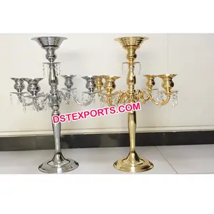 Brass Plated Candle Stand Gold & Silver Brass Plated Candle Holders Wedding 5 Light Candelabra Centerpiece
