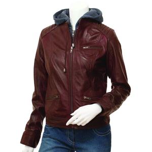 Chaqueta de cuero personalizada para mujer, chaqueta de cuero marrón de alta calidad, para otoño, con cremallera - Product Image 2