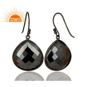 Boucles d'oreilles en hématite naturelle, forme de goutte d'eau, 925 de Rhodium noir plaqué argent, vente en gros - Product Image 2