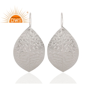 Boucles d'oreilles goutte de Triple feuille, nouvelle marque, fabricant de bijoux en argent massif, Texture martelée indienne, argent Sterling, fabricant de bijoux - Product Image 2