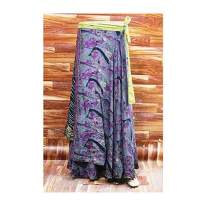 Hippie rok panjang wanita rok pendek motif Boho Maxi rok bungkus Sari sutra rok motif bunga untuk wanita harga grosir di India