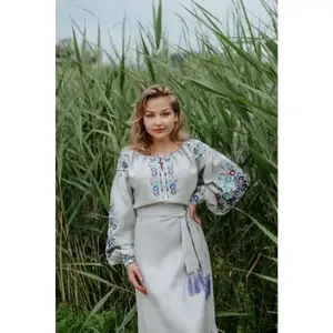 looking charming winter wear dress fully floral embroidered work fashionable Long Sleeve ukrainian dress For Women