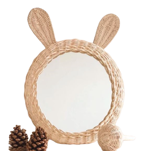 Espejo de ratán marrón Diseño hecho a mano Perfecto para baño y decoración del hogar Acentos para colgar en la pared Calidad superior - Product Image 1