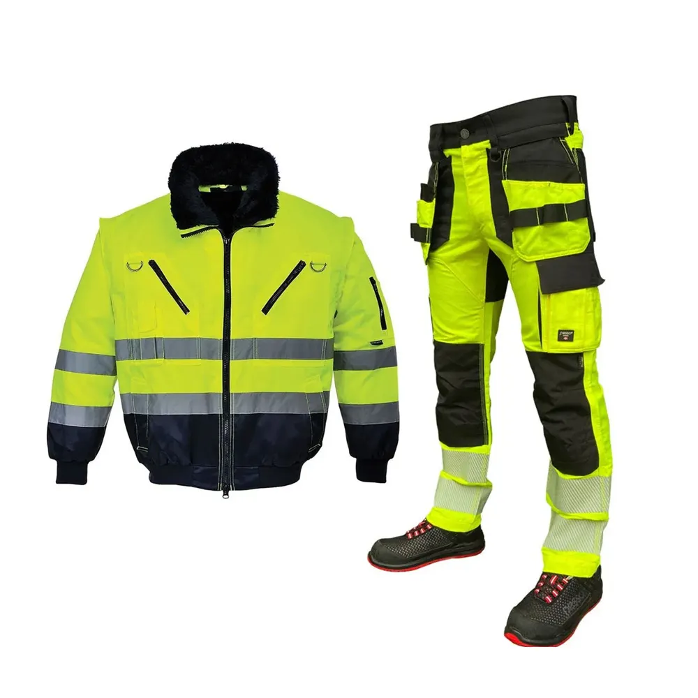 Spring Autumn working Suit Long Sleeve Safety Reflective Solid Color Workshop Wear Resistant High Visibility Work Wear Uniform