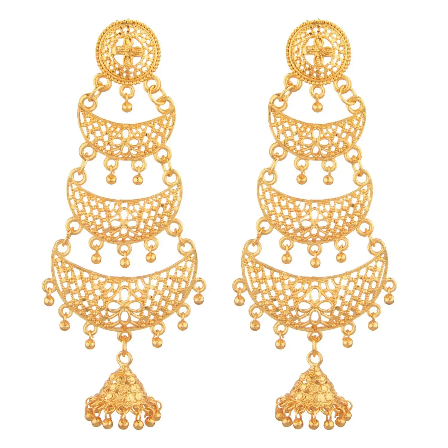 Indian Earrings Jewelry Gold Plated Chandbali Layered Jhumki Drop Earrings Jewellery Wholesale Manufacturer