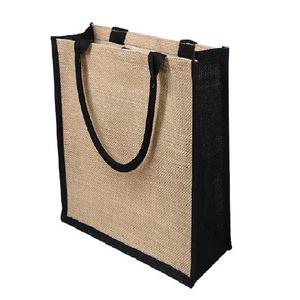 Sac fourre-tout en jute laminé bio avec logo personnalisé, design bicolore élégant, fermeture éclair avec fenêtre en PVC, sac de shopping réutilisable et écologique - Product Image 1