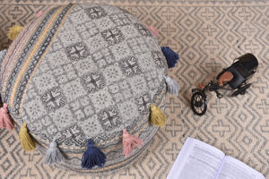 Latest New Design 2024 Stuffed Bean Bag Cotton Printed Pouffe Round Embroidered <b>Pouf</b> with Print - Product Image 3