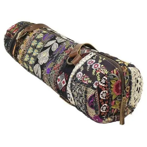 Сумка для йоги в стиле банджара, сумка для йоги с этнической ручной вышивкой, винтажные сумки Kantha Mat, кожаная сумка через плечо для йоги, модный кошелек