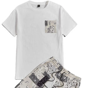 เซ็ตกางเกงขาสั้นลำลองสำหรับผู้ชายสำหรับฤดูร้อนเสื้อยืดแขนสั้นพิมพ์ลายสัตว์100% ถักคอลเลกชั่นชุดวอร์มผ้าฝ้าย - Product Image 3