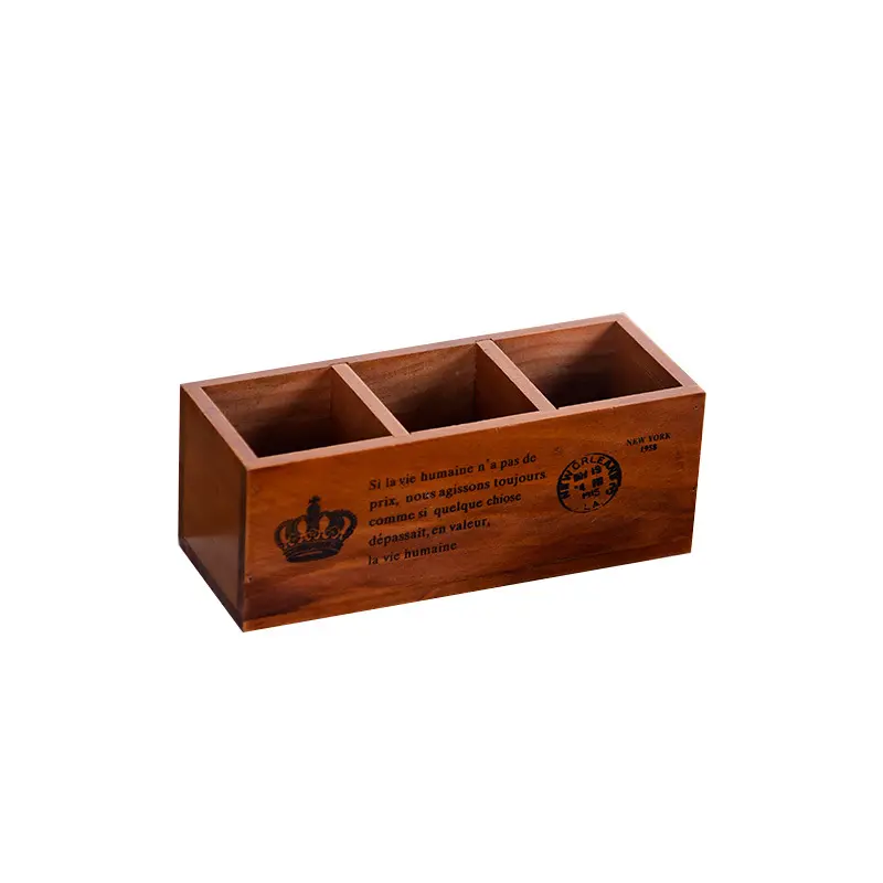 Zakka-caja de almacenamiento retro de madera maciza para uso diario, caja de almacenamiento con control remoto para artesanías, soporte para bolígrafos de escritorio