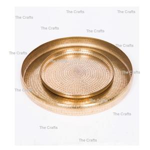 Service de table rond en laiton martelé couleur or, style classique, personnalisable, plateaux de service pour la maison et les restaurants - Product Image 1