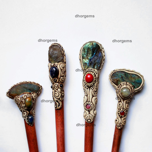 Labradorita-varilla de madera natural para el pelo para mujer, accesorios para el cabello con mango de cristal y varita de bruja con arcilla polimérica - Product Image 3