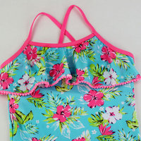 Maillot de bain une pièce pour filles, style string, anti-UV, respirant, rose à carreaux, 100% polyester, vêtements de plage
