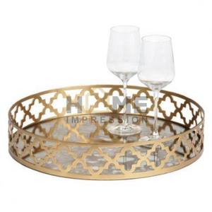 Élégant Exclusif Dernier Design Unique Grand Plateau Rond En Métal Plaqué Or & Verre Miroir Table Centre De Table Plateau De Mariage Et De Fêtes - Product Image 2