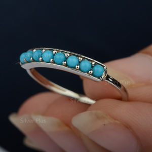 แหวนหมั้นสีทองขาว14K ครึ่งนิรันดร์อัญมณีเทอร์ควอยซ์ธรรมชาติแบบคลาสสิกสำหรับงานแต่งงาน - Product Image 4