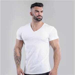 Vente en gros T-shirt tricoté en coton 100% de qualité supérieure pour garçons, col en V surdimensionné avec broderie au design de logo personnalisé pour les bodybuilders - Product Image 5