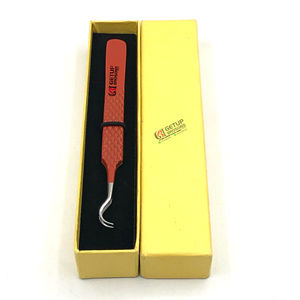 Pinzas profesionales de Extensión de pestañas de acero inoxidable de doble curva Logotipo personalizado Instrumentos de belleza Recubrimiento de polvo naranja oscuro - Product Image 1