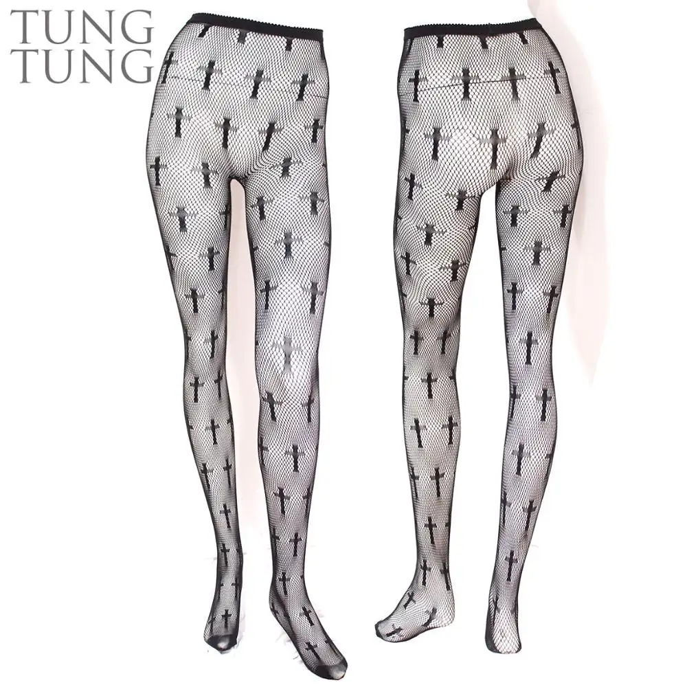 Halloween style custom tights cross pattern fishnet stockings pantyhose
