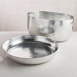 Plateau de service martelé en métal de haute qualité fait à la main forme arrondie avec plateau de service alimentaire au design unique en vente à bas prix - Product Image 5