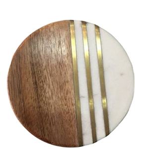 Wood and Marble Stone coaster Round Shape coaster <b>Christmas</b> Natural Real Wedding Wooden Cup Beer Marble Coasters for Selling - Product Image 1