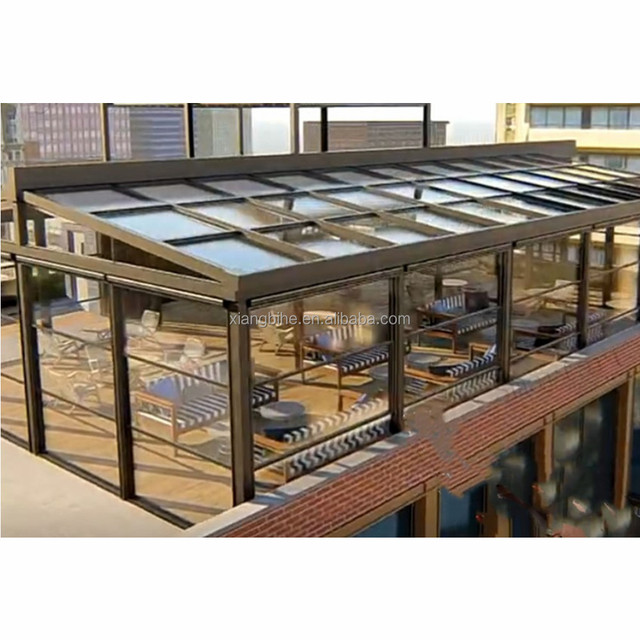 2022 Hot Retractable Glass Roof with Guillotine Vertically Sliding Glass Doors Windows
