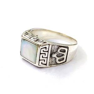 Bague en nacre en gros, argent sterling 925, faite à la main avec pierre naturelle mystique, bijoux de soirée - Product Image 2