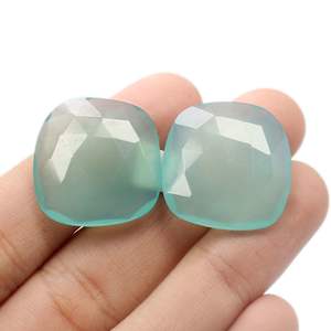 Fabrication de bijoux en pierres précieuses, paire de calcédoine d'eau, Cabochon à facettes, pierre précieuse en forme ronde - Product Image 2