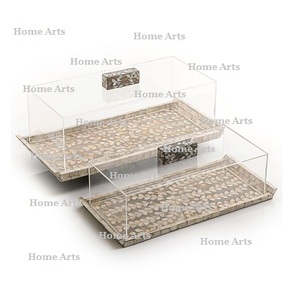 Plateau de service en bois et vadrouille avec couvercle en acrylique ensemble de deux tailles différentes chocolats plateau à Dessert pour un usage domestique - Product Image 4