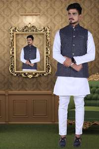 Conjunto Kurta Pant Churidar Blanco, Estilo Formal, Kurta Pajama para Hombre, Diseño de Lino Pathani, Moda Bollywood, Venta al por Mayor - Product Image 2