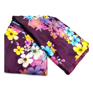 Algodão impresso com borda saree de seda, flor de design exclusivo com borda cruzada para mulheres