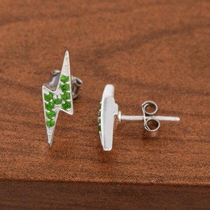 Genuine Chrome Diopside Gemstone Thunder Lightning Bolt Design Solid 925 <b>Sterling</b> <b>Silver</b> <b>Stud</b> Earrings Lowest Price Fine Jewelry - Product Image 3