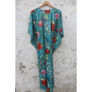 Handmade Indian Organic Cotton Floor-Length V-neck Women's Winter Beach Dress Lightweight Ruched Decoration Natural Waistline - Product Image 5