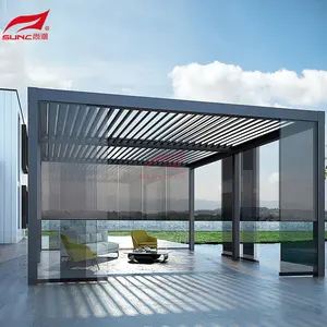 Gazébo rétractable de toit réglable en aluminium, Pergola bio-ouverture, auvent imperméable, pour l'extérieur, jardin